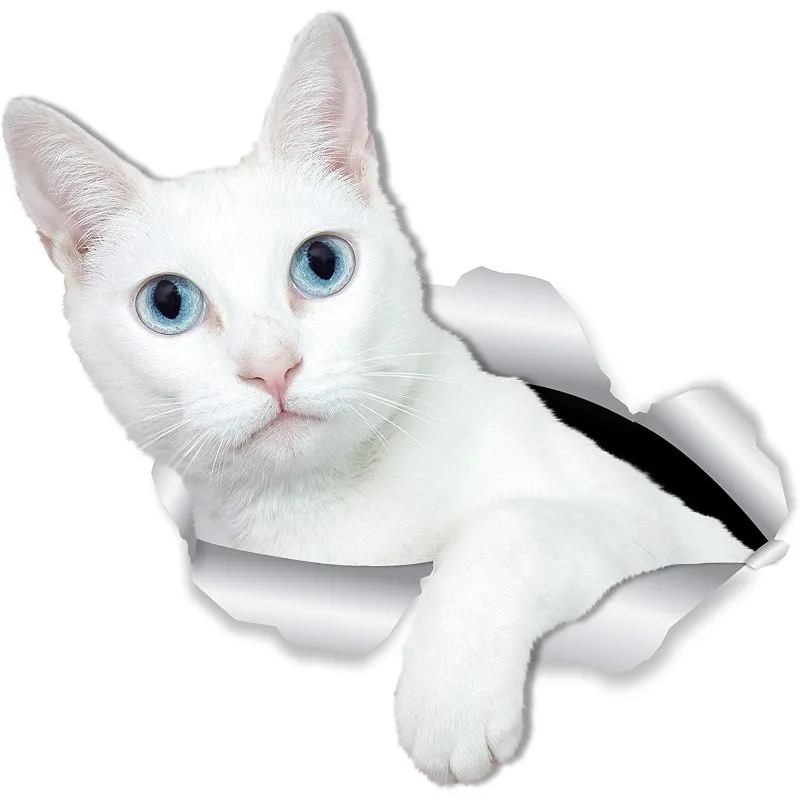Winston & Bear White Shorthair Cat Wall Decals Blue-Eyed White Cat 3D Sticker Decals for Walls, Cars 15CM PVC KK