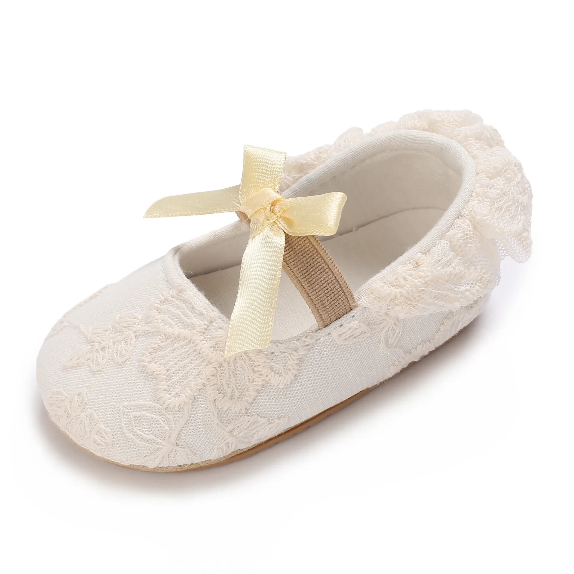 Süße weiße Spitze Baby Mädchen Prinzessin Schuhe Baby Mokassins Moccs Schuhe Schleife Fransen Gummisohlen rutschfeste Schuhe Krippenschuhe – Detail 8