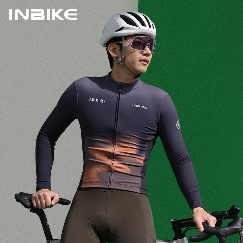 

INBIKE-Thermal Long Sleeve Fleece Cycling Jersey for Men, MTB Bike Jacket 3 Rear Pockets Bicycle Top Winter Clothing