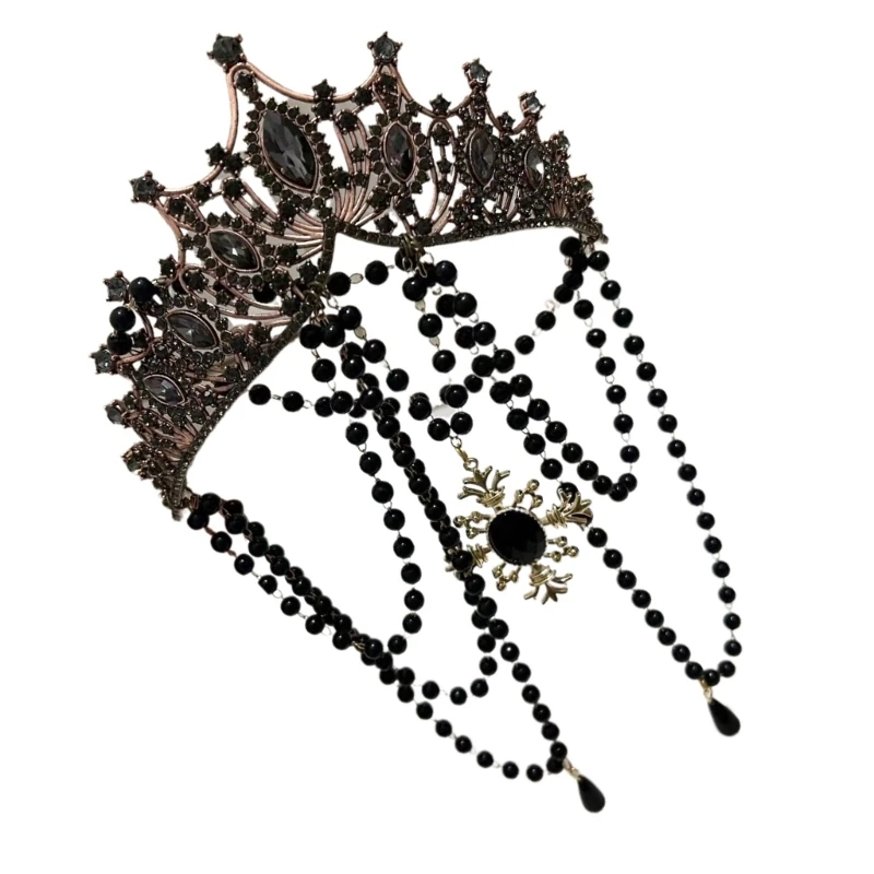 50JB Black Halos Crowns Necklace Headpiece Customize Madonnas Halos Bride Headwear for Distinctive Fashion Statements