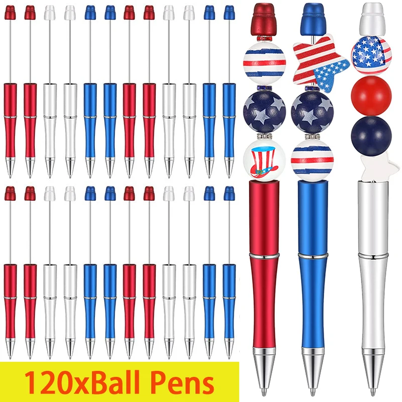 

120Pcs Plastic Beadable Pen Bead Pens DIY Bead Pen Ballpoint Pens Black Ink Ball Pen for Office School Supplies