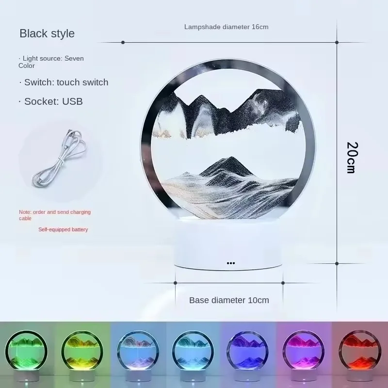 LED 7 Colors 3D Sandscape Lamp RGB Hourglass Light Moving Sand Art Frame Night Light with Deep Sea Display birthday Gift