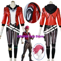 Vi Cosplay Game LOL Arcane Costume Piltover Enforcer Outfit Vi Uniform Red Wig Suit Halloween Carnival Role Play Props Woman