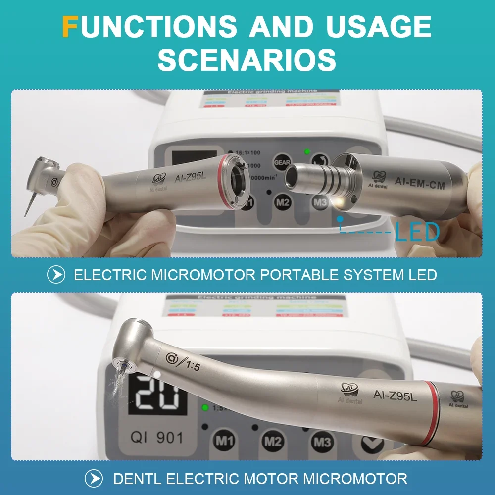 AI-EM-CM Set mikromotor elektrik tipe-e Den tal Motor tanpa sikat dengan sudut kontra kecepatan rendah