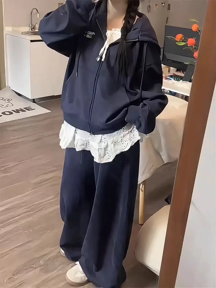 Nuovo set di felpe con cappuccio cardigan primaverili e autunnali per studentesse, set da due pezzi ampio e versatile