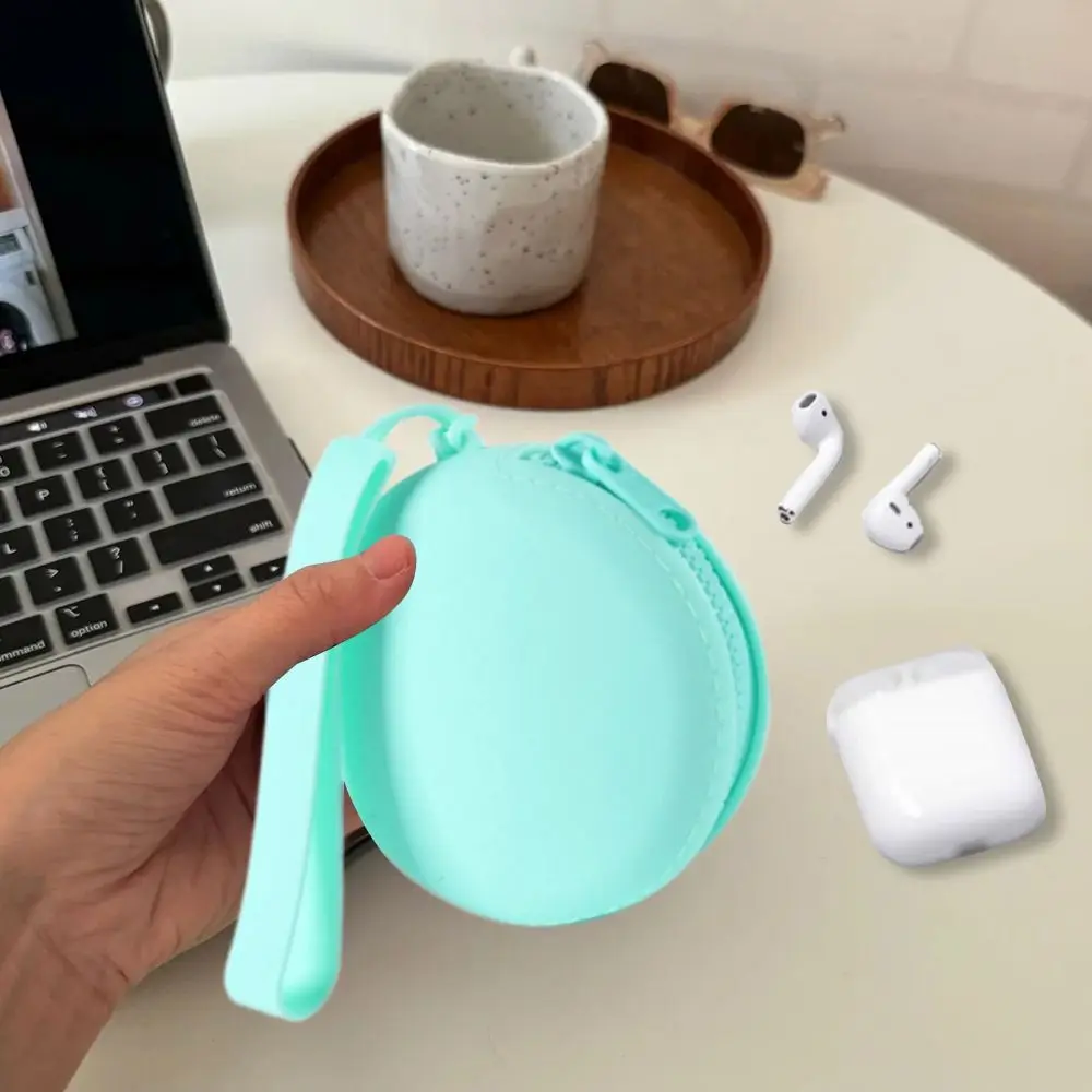 Solid Color Cosmetic Bag Portable Rectangle Silicone High Capacity Coin Purse Headphone bag Small Item Bag Stationery bag Women