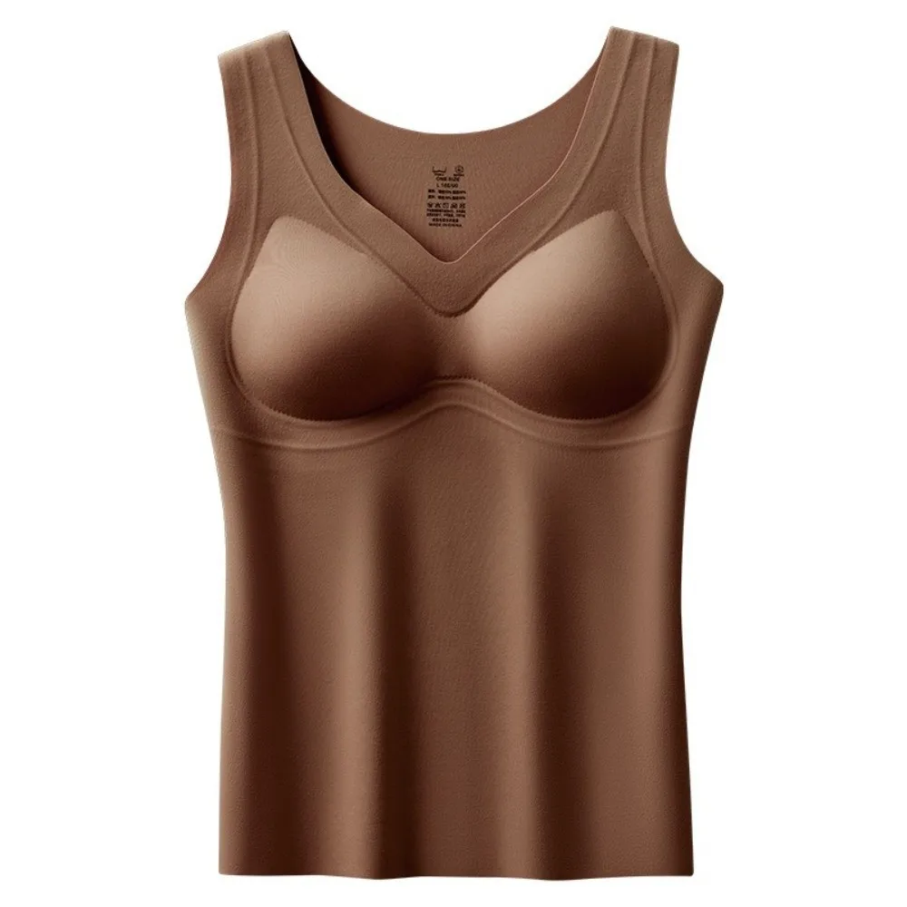 Breathable Seamless Thermal Vest with Chest Pad Sleeveless Bottoming Camisole Keep Warm Underwear Heating Vest Top Autumn Winter