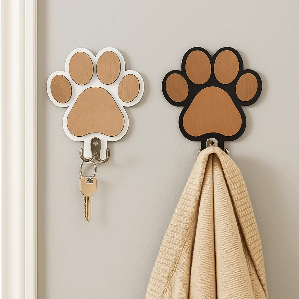 2 قطعة الحائط خشبية باو طباعة جدار هوك قوي الحاملة عدم الانزلاق القط مخلب نمط هوك الزخرفية القط باو تخزين السنانير