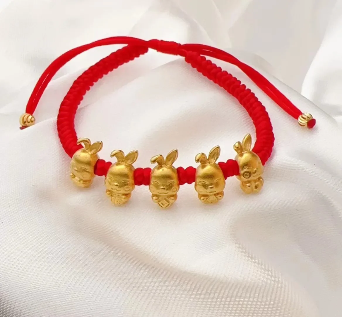 

Wufu Rabbit Year Benmingnian Men's and Women's Bracelet Zodiac Rabbit Transfer Beads Agate Couple's Exquisite Red Rope Gift