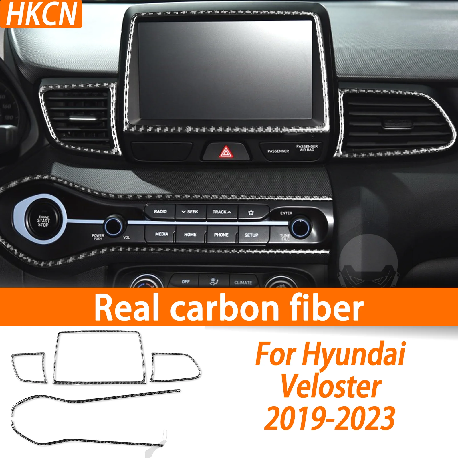 

Для Hyundai Veloster 2019-2023: Комплект декоративных наклеек из карбонового волокна для центральной консоли и приборной панели, аксессуары для интерьера автомобиля