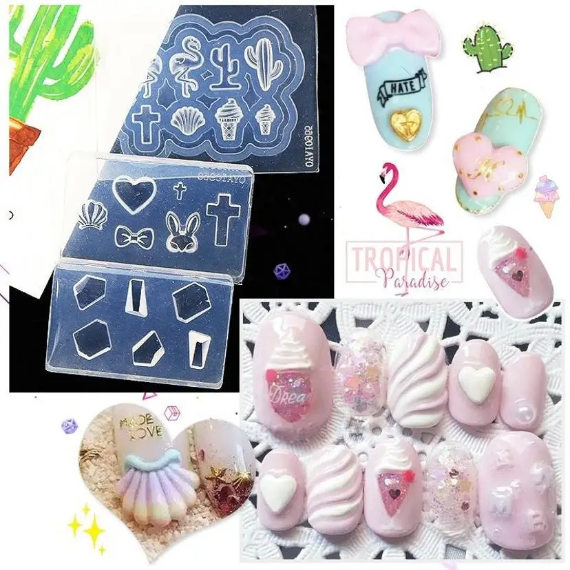 3D Acrylic Nail Art Mold Cartoon Flamingo Shape Resin Nails Art Mould For DIY UV Gel Gemstone Nailing Decoration Silicone Molds