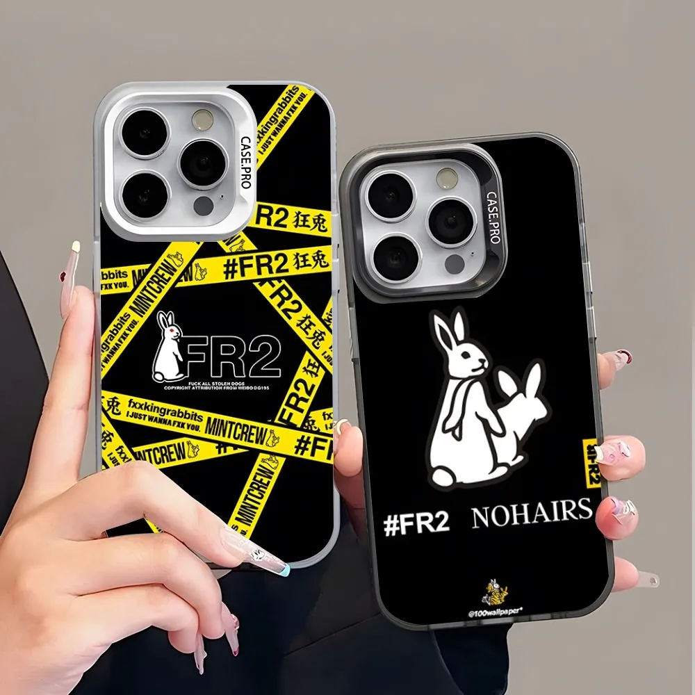 Fashion Crazy Rabbit FR2 Phone Case Trendy Brand Colored Silver Trendy Phone Case For IPhone 15 14 13 12 Pro Max 11 Couple