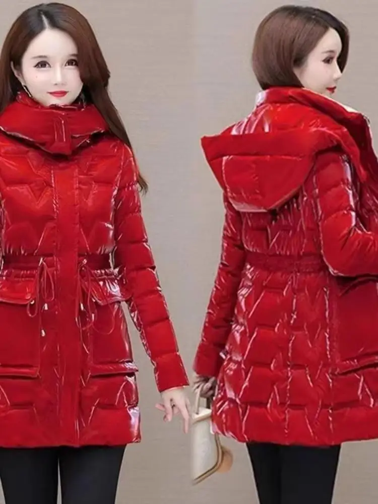 

iny Pearl Bright down Cotton Jaet Women's Mid-Length Slimming Thi Winter Coat Cisas Holiday Sle