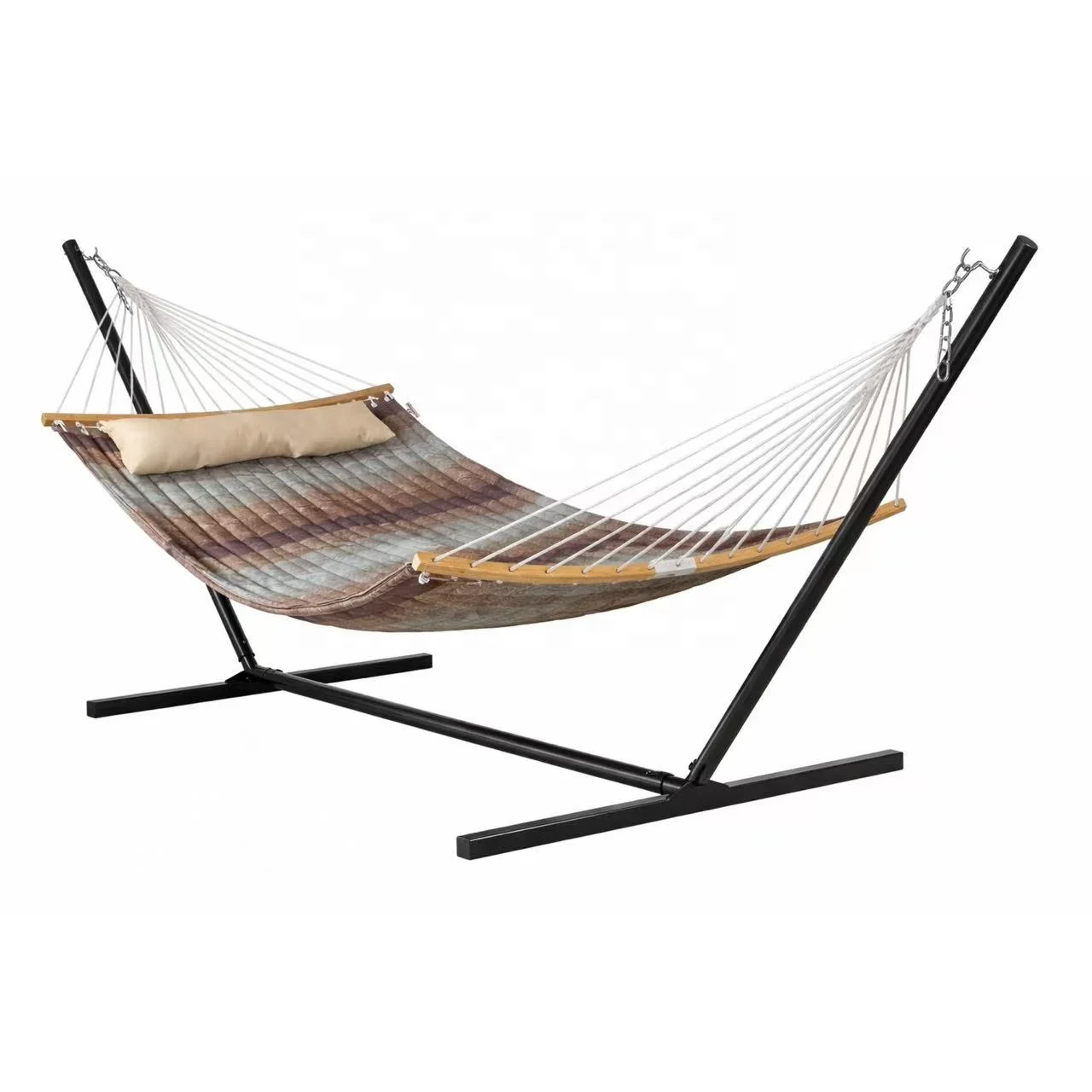 Heavy Duty Quilted Hammock With Stand-Portable Outdoor Indoor Garden Patio Lounge Bed With Pillow