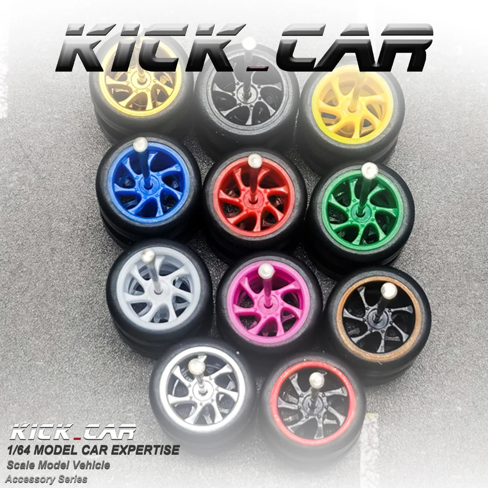 1/64 Wheels with Fixed Rubber Tires Seven Spoke for Toy Model Diecast Cars Refiting Parts for Hotwheels (5 sets for 5 Cars)