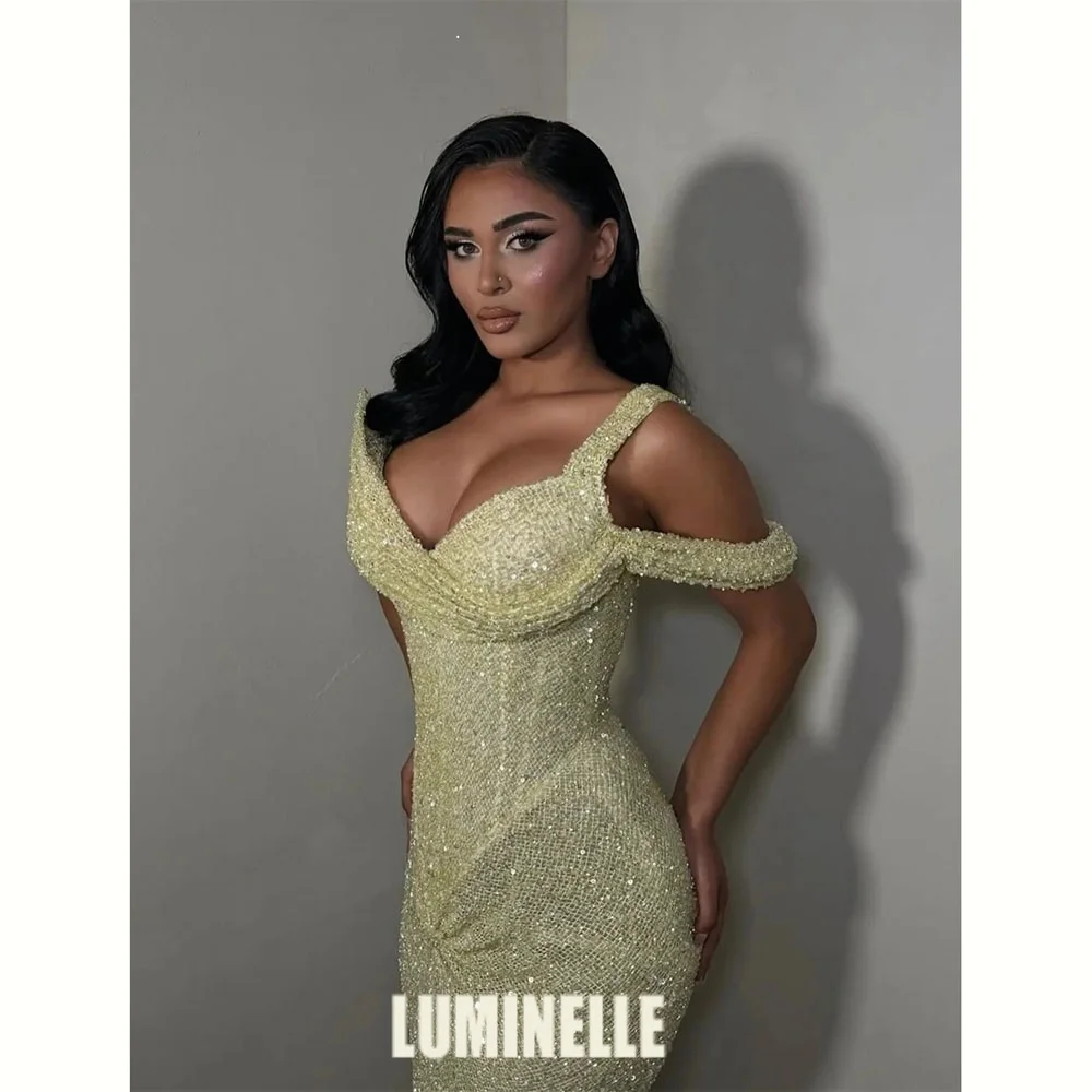 

Sheath Sleeveless Simple Prom Dress Customized Yellow Strapless Luxurious Evening Dresses Floor-Length vestidos de fiesta