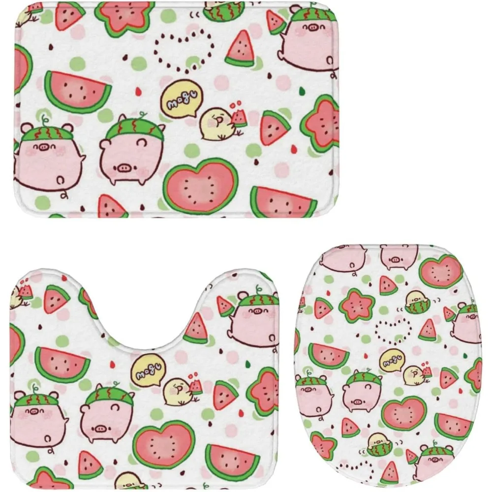 

Cute Pigs Pattern 3 Pieces Bath Mats Set,Non Slip Absorbent Fast Drying Mats,Bath Rug Set For Tub, Shower And Bathroom
