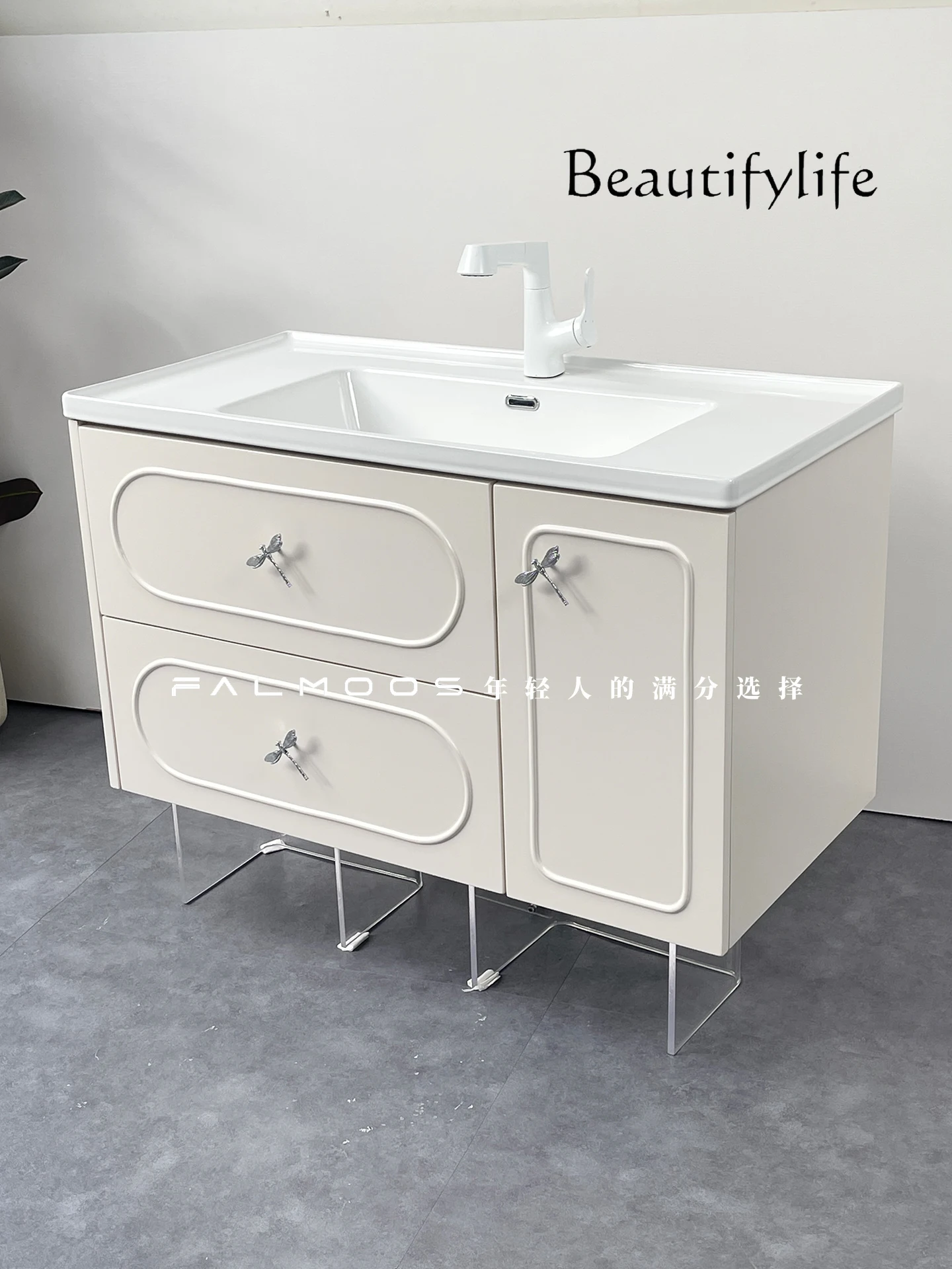 

French paint bathroom cabinet ceramic integrated basin combination bathroom cabinet wash table integrated basin cabinet