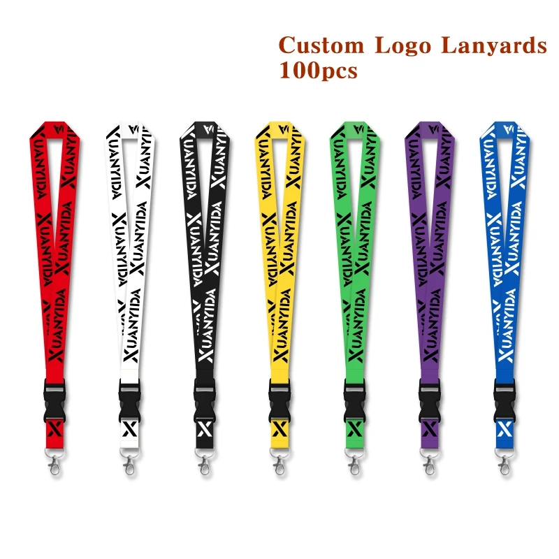 

High Quality 100pcs Custom Printed Lanyards for Id Badges Personalized Neck Strap With Print Your Text Logo Image Slogan