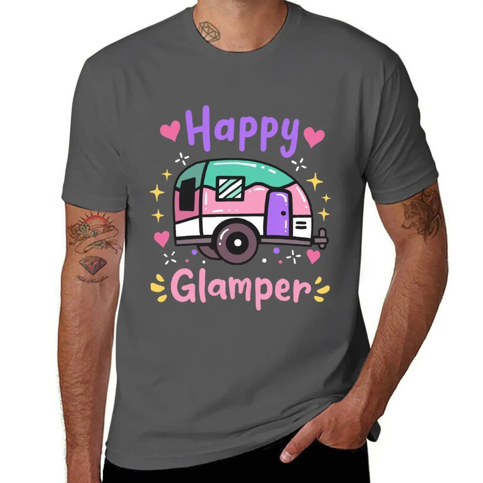 Glamper Glamping Camping Caravan T-Shirt Daily Wear Plain Short Sleeve Shirt