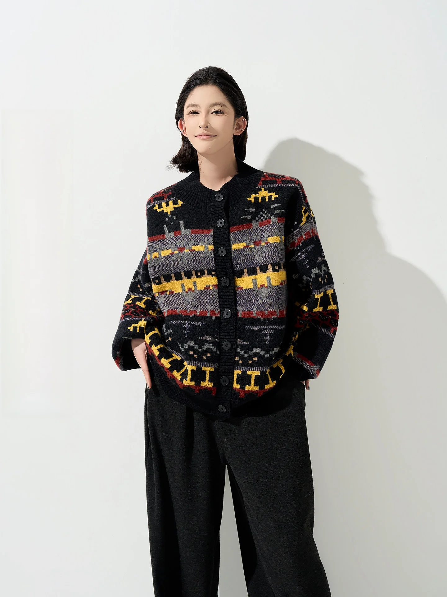 

Thiened Woven Long Sve Knitted Sweater Coat Women's Loose Casual Sle Spring Autumn Winter Outerwear round Ne Cardigan