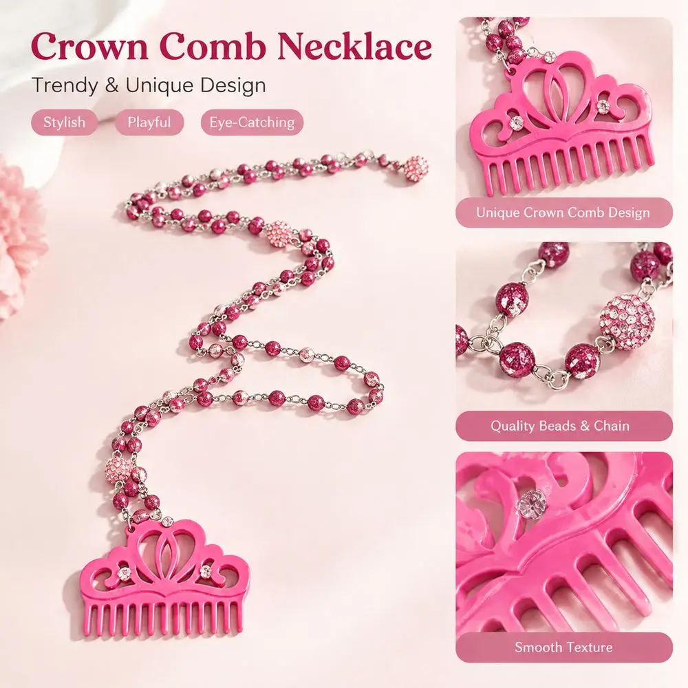 Rhinestone Decor Crown Pendant Necklace Long Chain Shiny Finish Rhinestone Necklace Acetate Material Pendant Design
