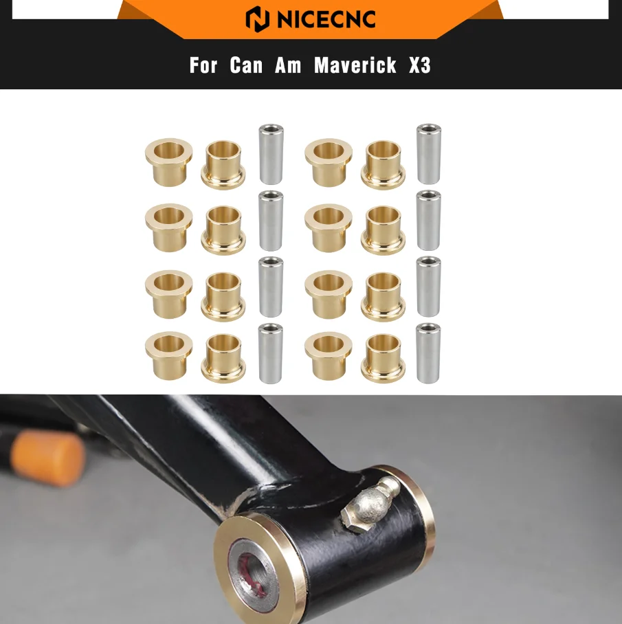 NICECNC UTV A-Arm Bushing and Sleeve Kit For Can Am Maverick X3 2017-2022 Brass Bushings Chrome-Plated Bearing Steel Sleeves