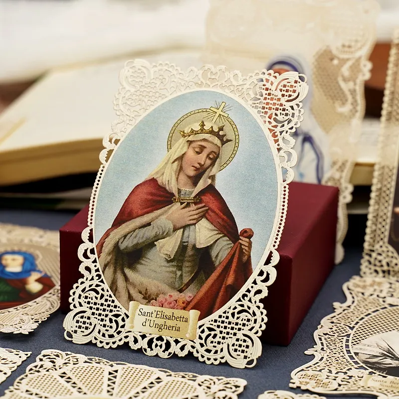 Religious Bookmark of Saint Elizabeth of Hungary Christian Lace Holy Card 7x11cm Christ Figures Icons Catholic Church Gift