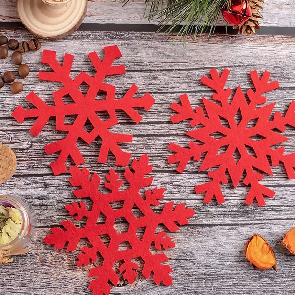 

10Pcs Red Snowflake Coasters Christmas Felt Cup Mats Heat Insulated Table Protector Xmas Tree Ornament Decorative Gift