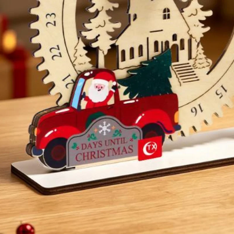 Gear Christmas Countdown Pendant Wooden Santa Claus Truck Arrival Calendar Christmas Desktop Decoration