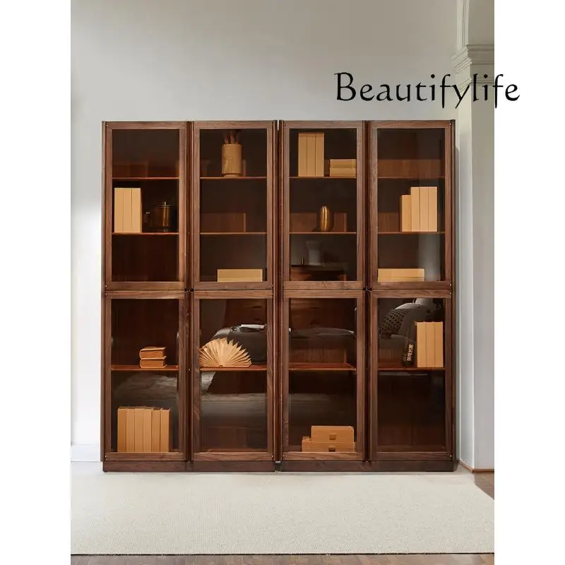 

Italian-Style Light Luxury Floor Bookcase European-Style Retro Solid Wood Bookshelf Modern Household Storage Bookcase