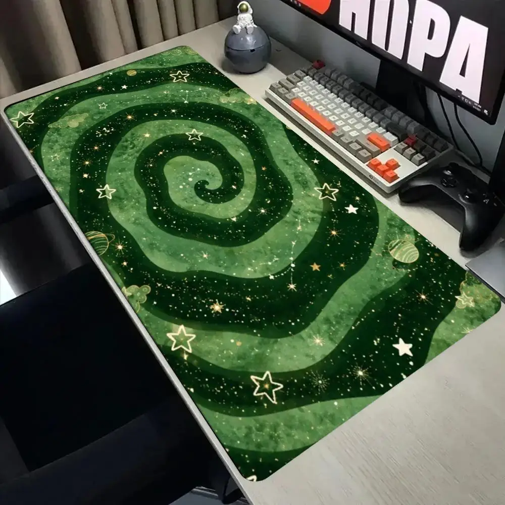Green Starry Sky Spiral Galaxy Large Gaming Mouse Pad Non-Slip Star Planet Cosmic Space Desk Mat Aesthetic Universe PC Mousepads