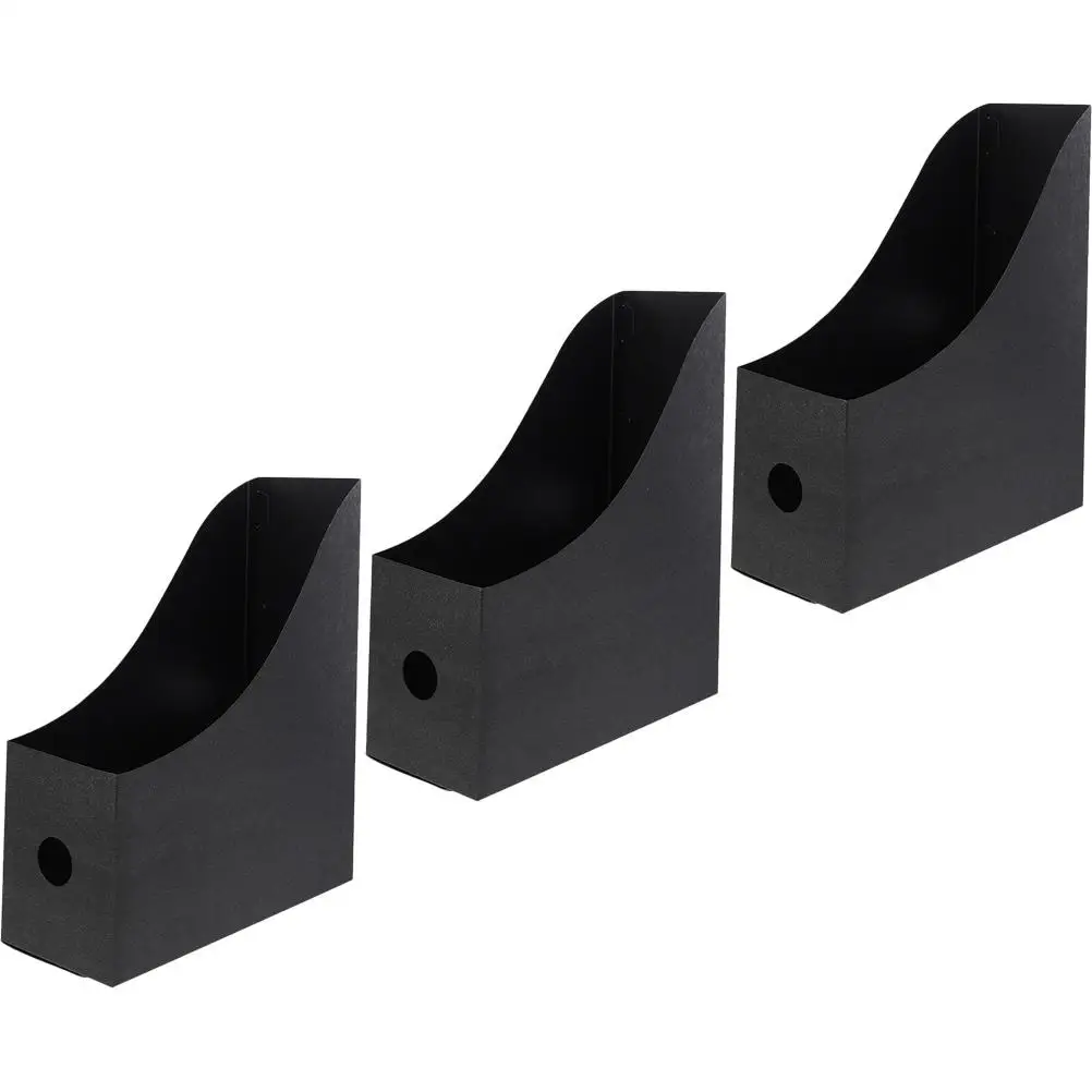 3pcs File Holders Black PP Desk Rack Folder Organizer Student Document Storage Magazine Rack Book Bin Office Accessories