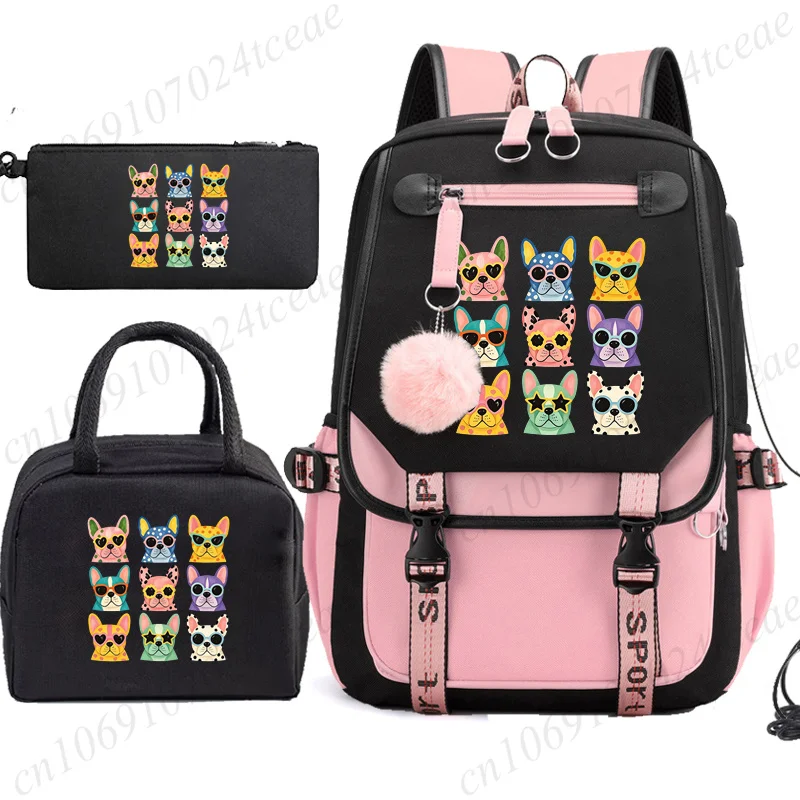 Cute Puppy Dog Anime Schoolbag School Backpack Teens Girl Casual Daypack Student Back To School Bookbag with Lunch Bags 3pcs/set