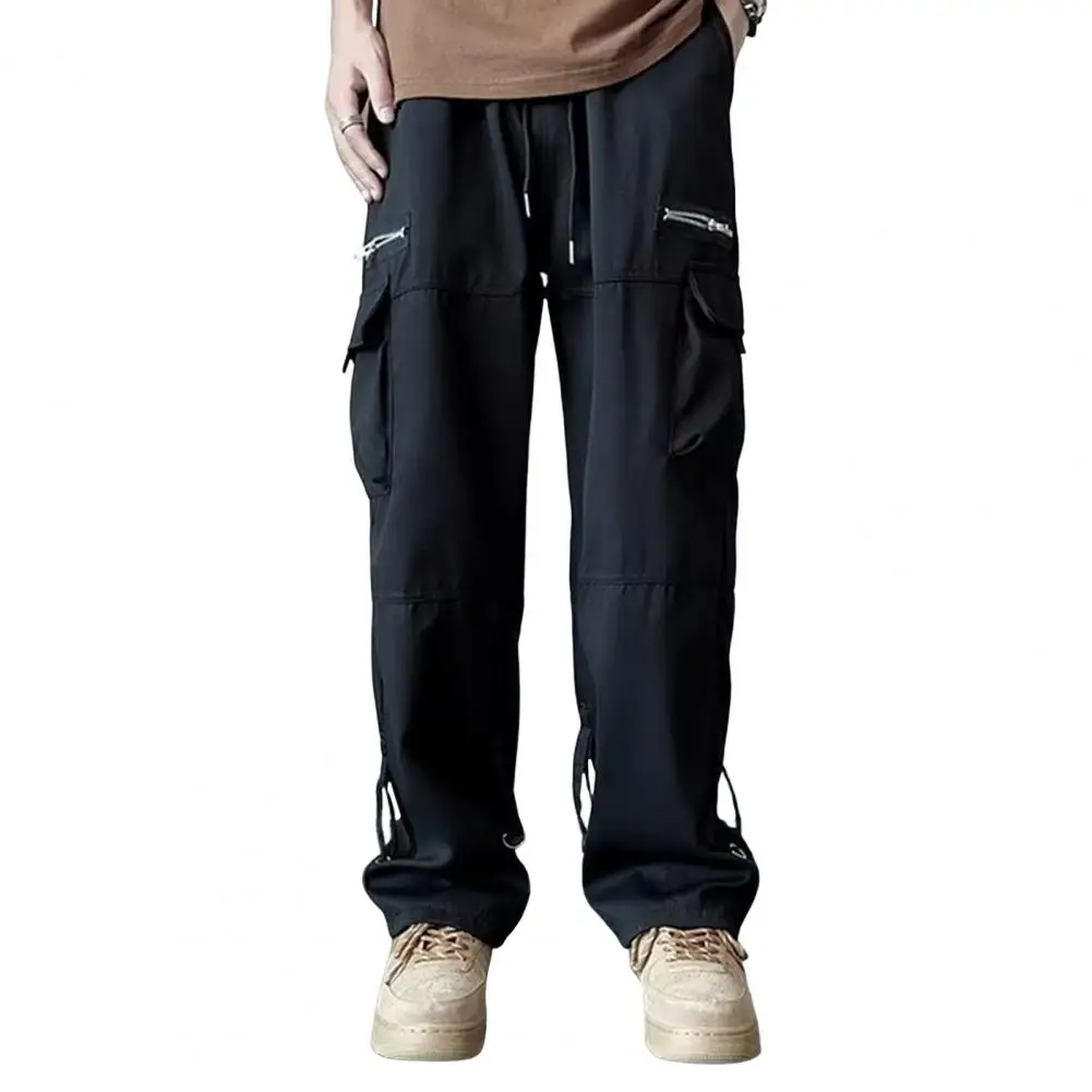 

Men Cargo Pants Men's Wide Leg Cargo Pants with Drawstring Elastic Waist Multi Pockets Casual Soft Loose Fit Trousers for Summer
