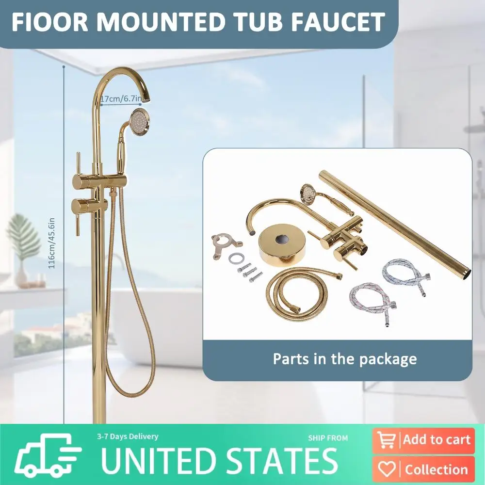 

Freestanding Bathtub Faucet Set Floor Mount Tub Filler with 2-Function Handheld Shower Head High Flow Freestanding Shower Faucet