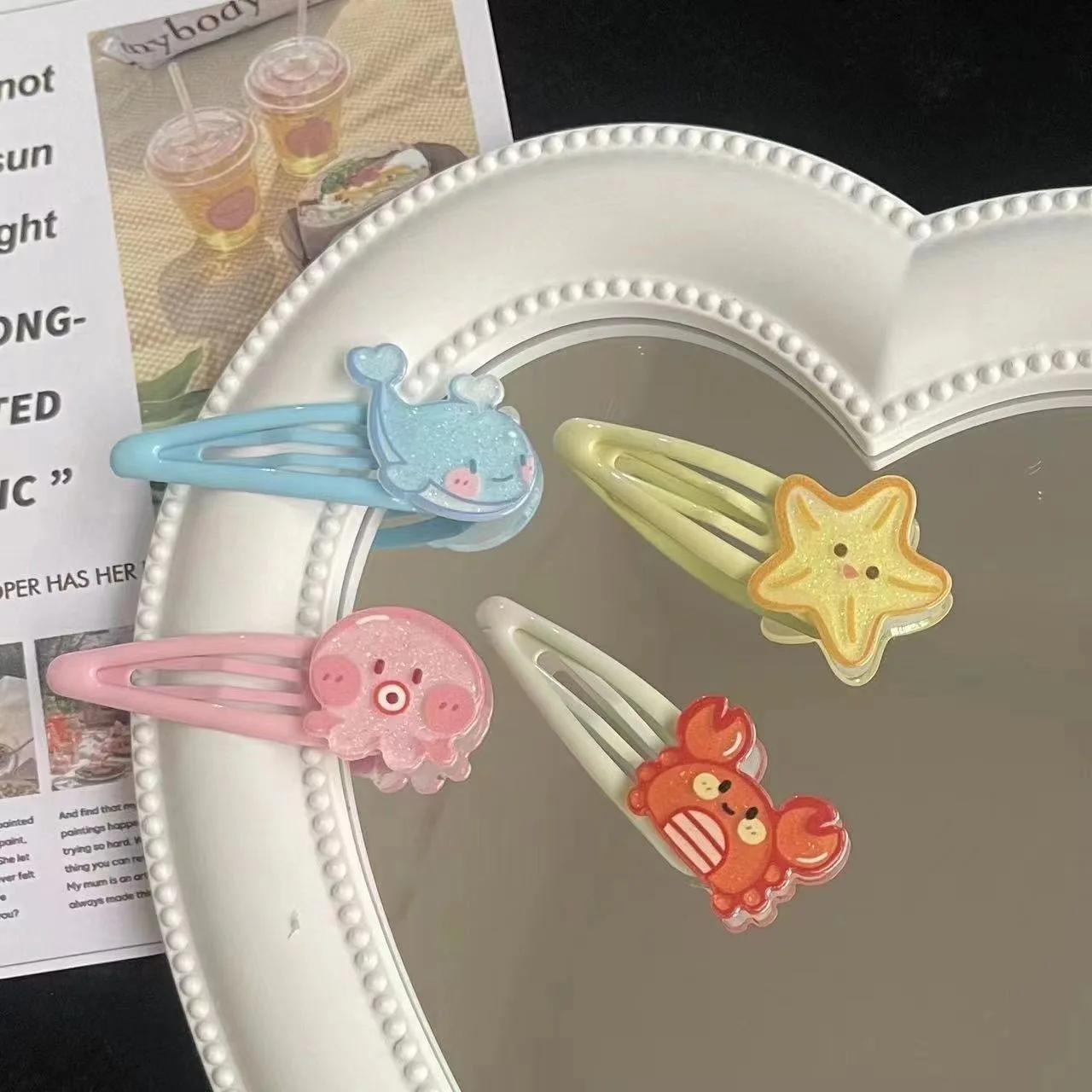 4Pcs Ocean Animal Hair Clips Cute Whale Crab Starfish Jellyfish Barrettes Kids Girls Cartoon Hair Accessories BB Clips