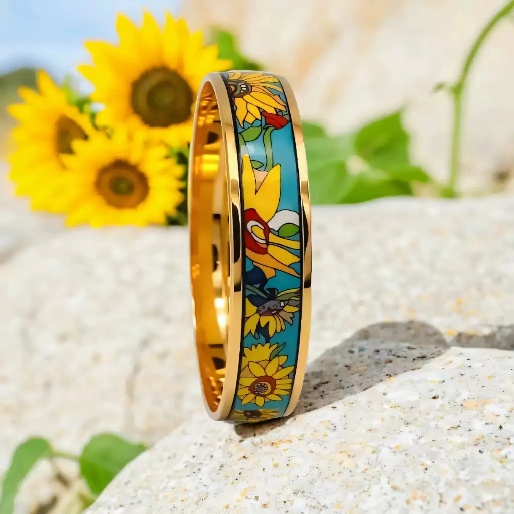 BOCAI  New Cloisonne Charms Bracelets for Women Men Enamel Sunflower Pattern Gilded Bangle Fashion Fine Choice Jewelry Wholesale