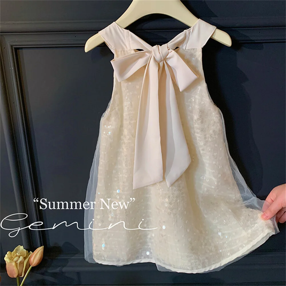 

Children's Bow Knot Mesh Suspender Skirt Girls' Dress Summer Princess Camisole Puffy Skirt