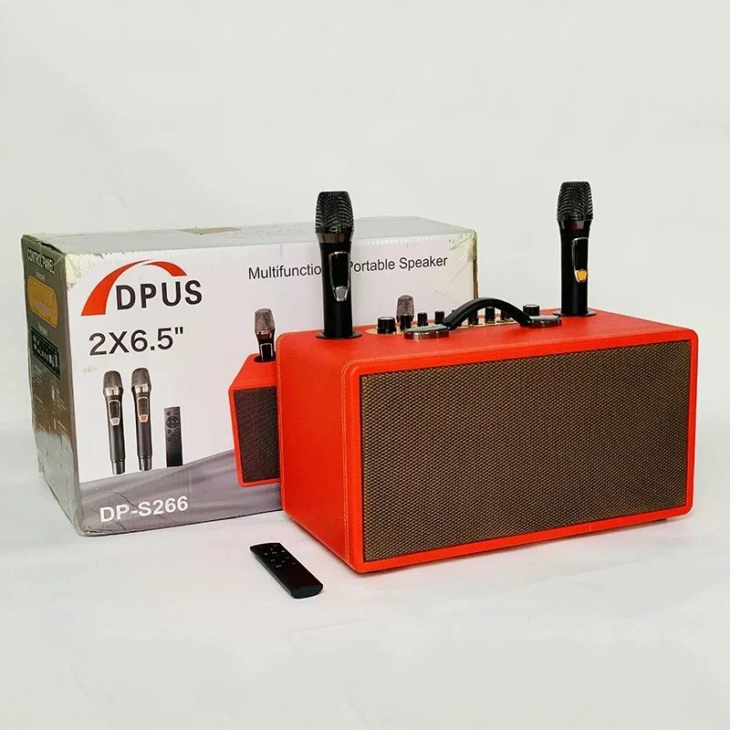 Dual 6.5 Inch Wood Portable Wireless Trolley Speakers Partybox Sound Equipment Karaoke BT Portable Loudspeaker Music Boombox