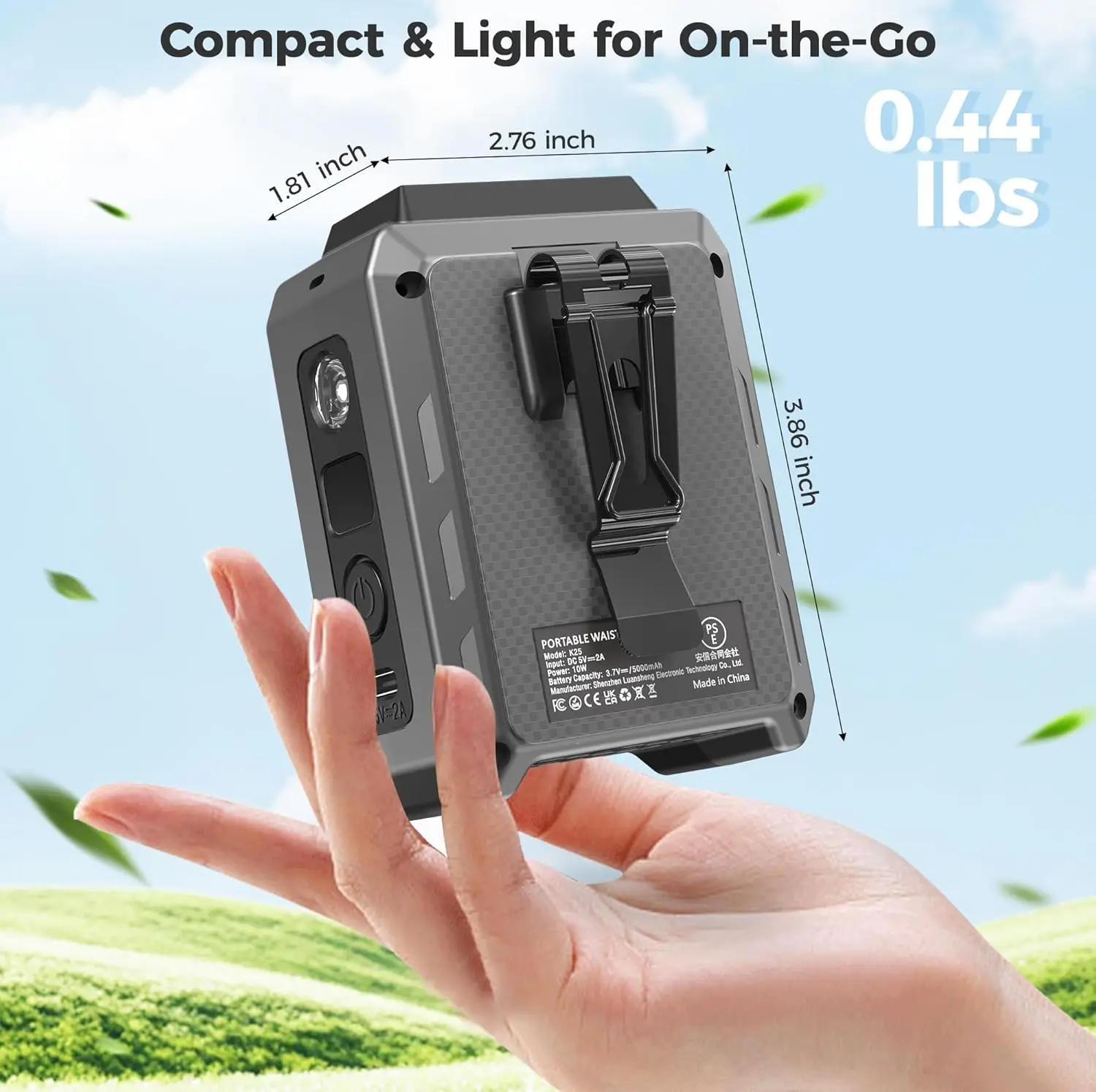 2026 Waist-Mounted 2-in-1 USB Rechargeable Fan, Cooling & Lighting, 5 Adjustable Speeds, Quiet Fast Cooling, Lanyard Design for image 4