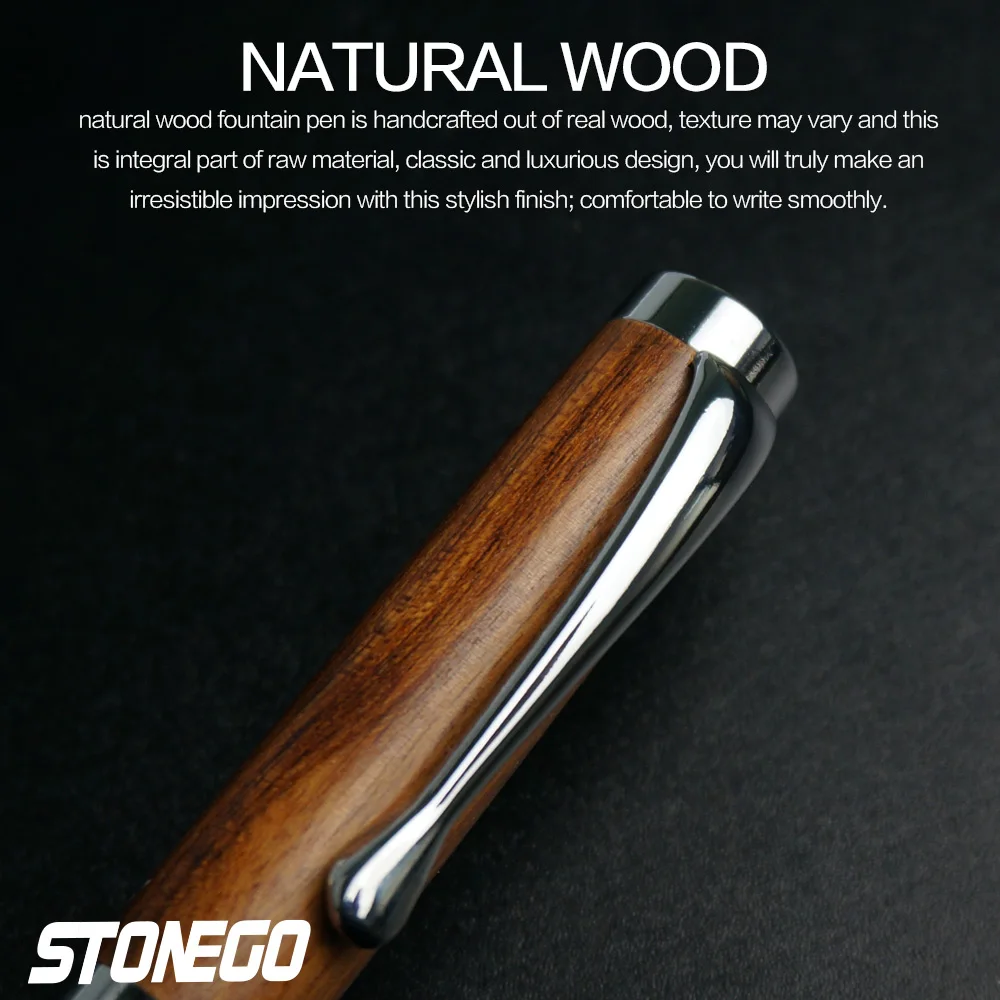 STONEGO Wooden Twist Ballpoint Pen, Retractable Roller Ball Pens Smooth Writing Signature Executive Business Ball Pen image 3
