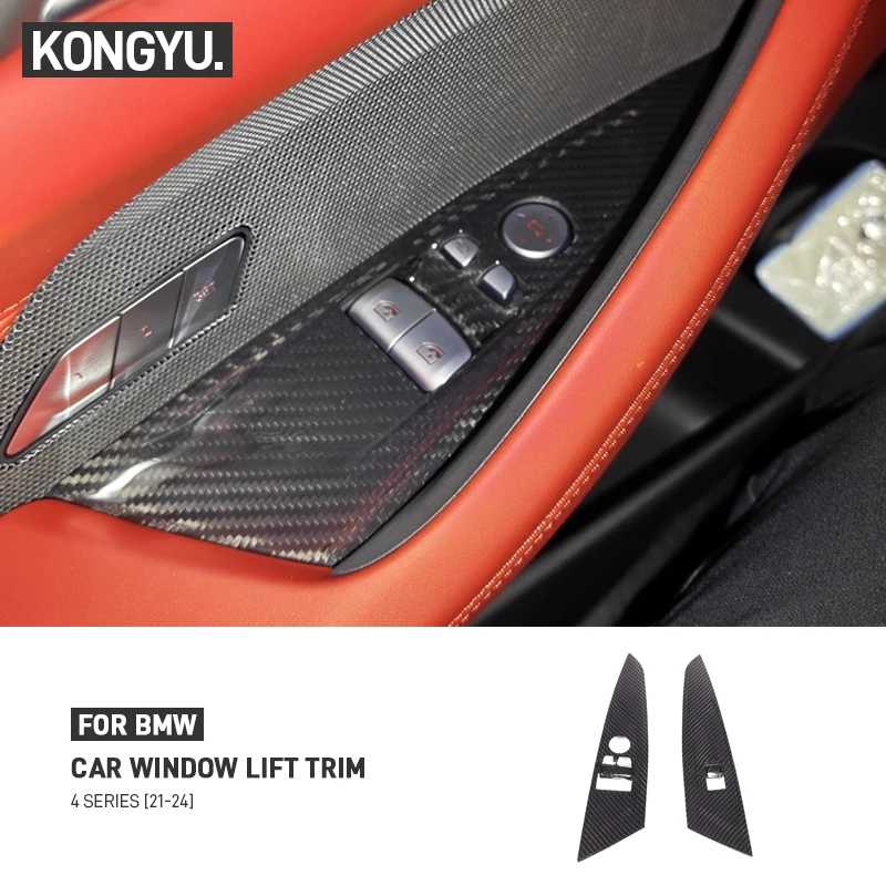 For BMW 4 Series G22 G23 2021-2024 Real Carbon Fiber Car Window Lift Button Panel Frame Trim Cover Sticker Interior Accessories