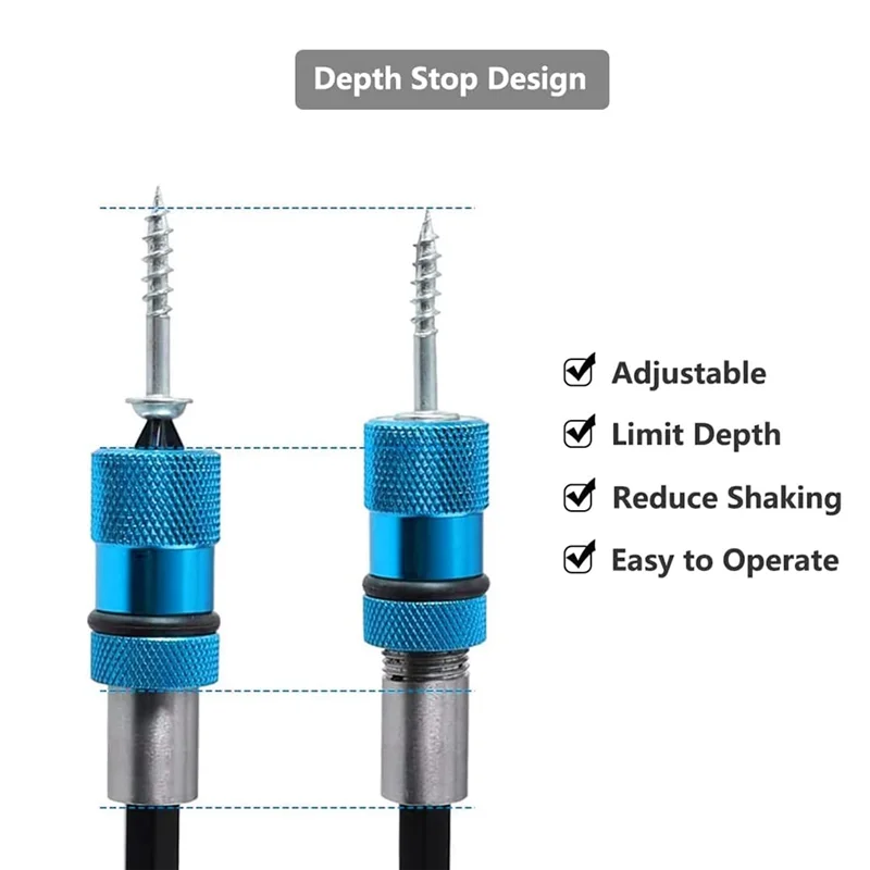 3PCS 60mm Drywall Screw Bits Setter Magnetic Bit Holder 1/4 Inch Hex Shank Driver Bits Adjustable Depth Screw Holder