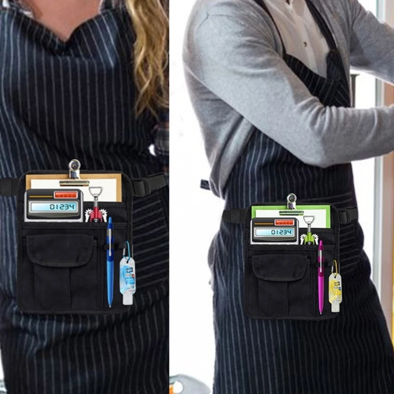 Server Waist Restaurant Waiter Waist Bag with Adjustable Belt Utility Money Bag Serving Apron with Pockets