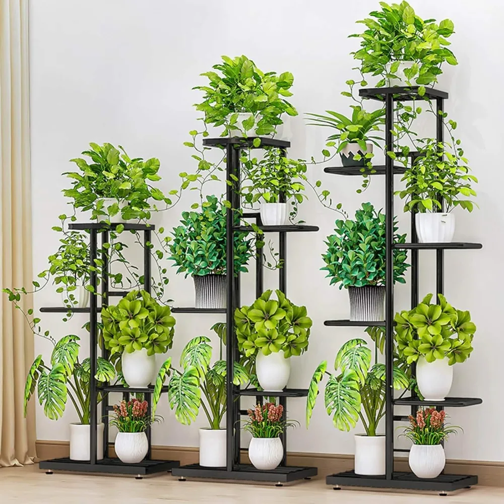 屋内背の高い金属製プラントスタンド - マルチティア 8 ティア 9 鉢植えマルチティアアイアンナローフラワースタンドラックシェルフ コーナーパティオ用