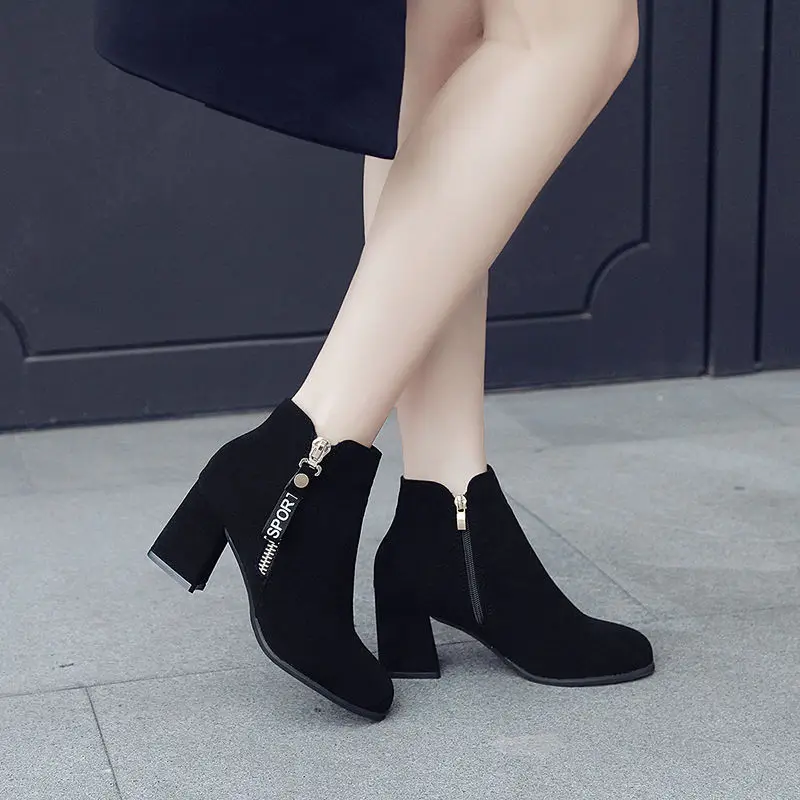 

Женские ботильоны больших размеров, рабочие ботильоны на каблуке, замшевые, акция, удобные и элегантные, популярное предложение, женские короткие туфли