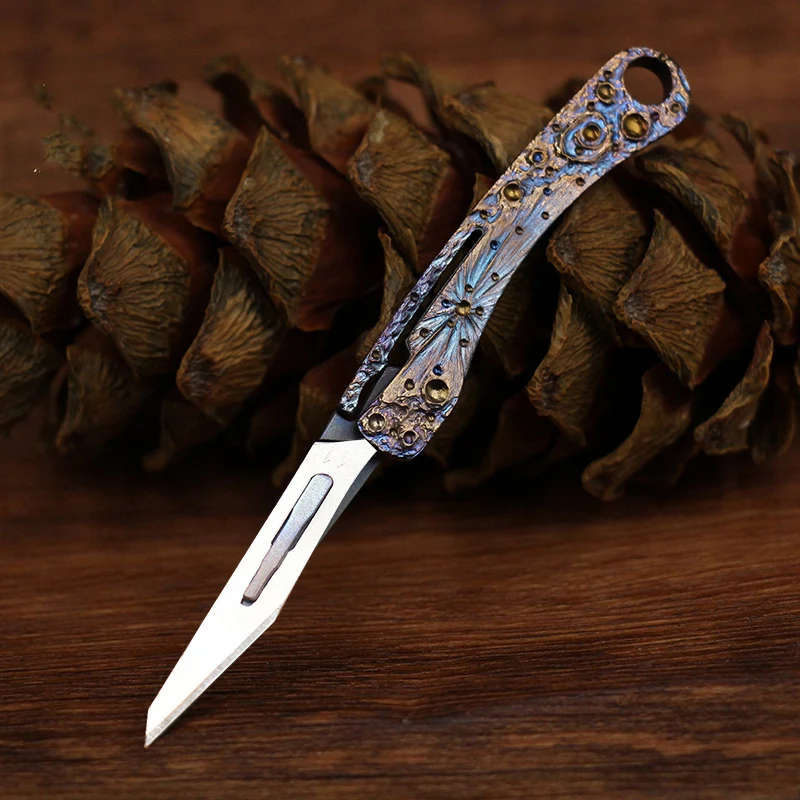 

1 Piece Hand Engraved Starry Night Titanium Alloy Detachable Blade EDC Tool Paper Cutting Art Blade Unpacking EDC Tool