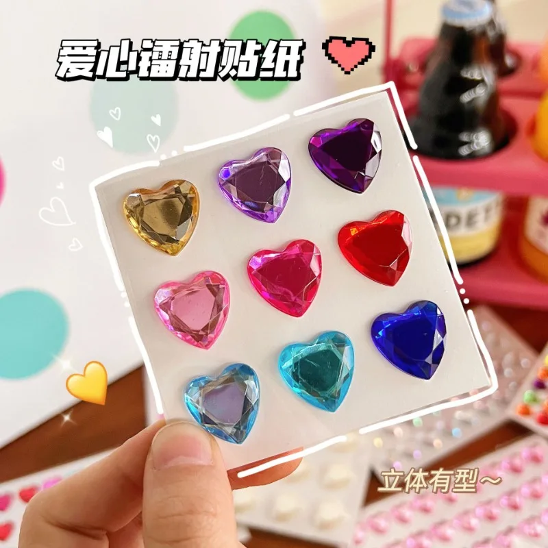 3D Diamond Love Stationery Stickers Transparent Laser Gorgeous Princess Crystal Gem Stickers Cute Kindergarten Baby Rewards