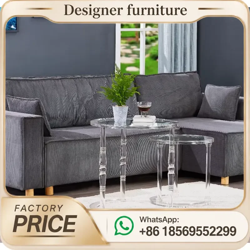 Luxury Stainless Steel Acrylic Nesting Coffee Table Set For Hotel Lobby Commercial Project Custom Size Modern Side Tables